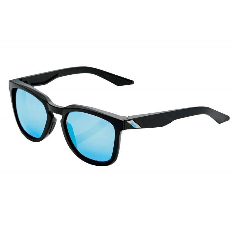 100% Hudson Sunglasses Matte Black Hiper Blue Multilayer Mirror Lens