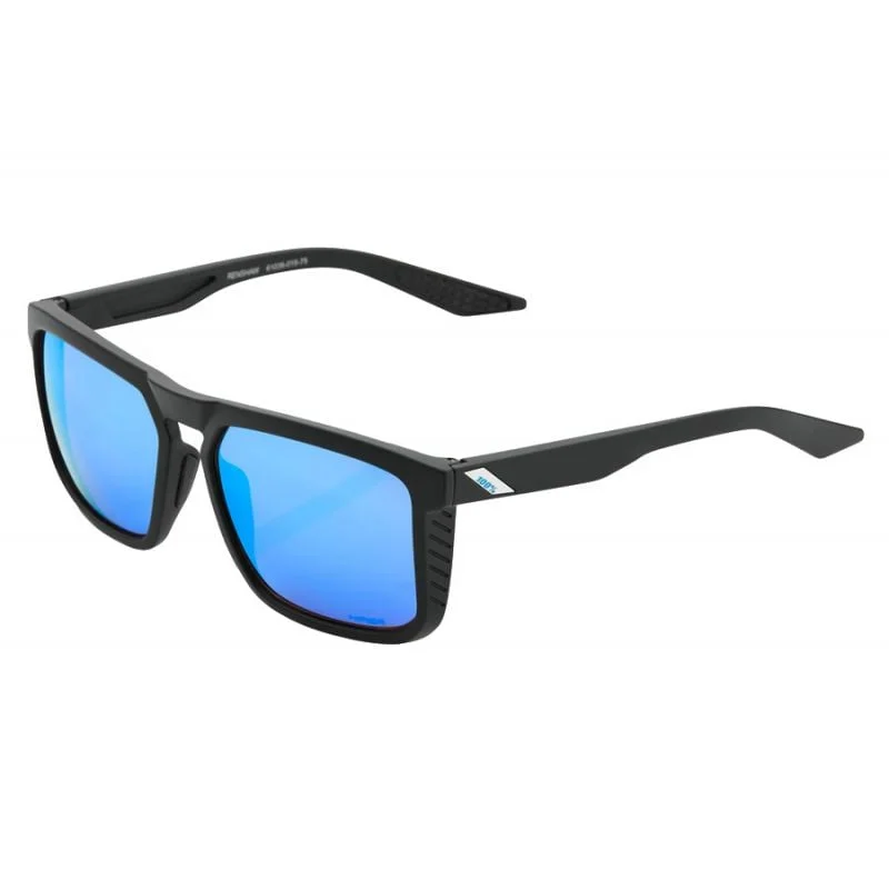 100% Renshaw Sunglasses Matte Black Hiper Blue Multilayer Mirror Lens