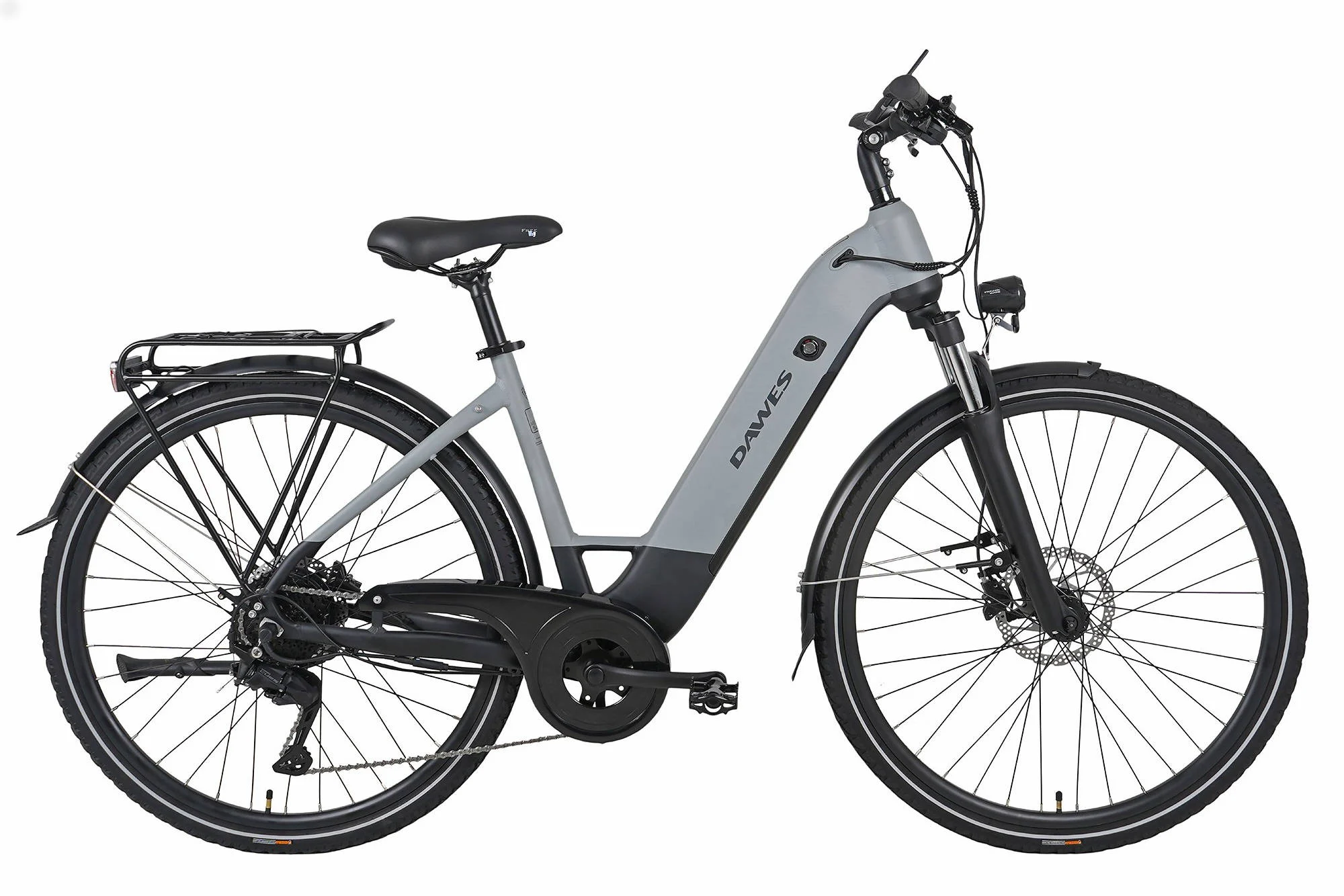 2025 Dawes Spire 2.0 Cues Low Step Electric Bike With Hub Motor In Light Grey & Black