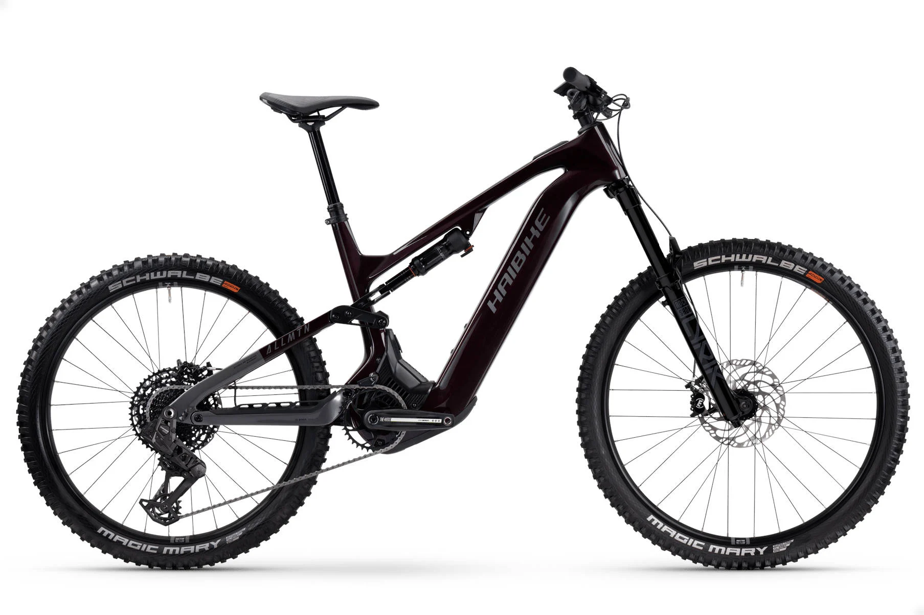 2025 Haibike AllMtn CF 9 800Wh Electric Full Suspension Mountain Bike In Black & Platinum Gloss